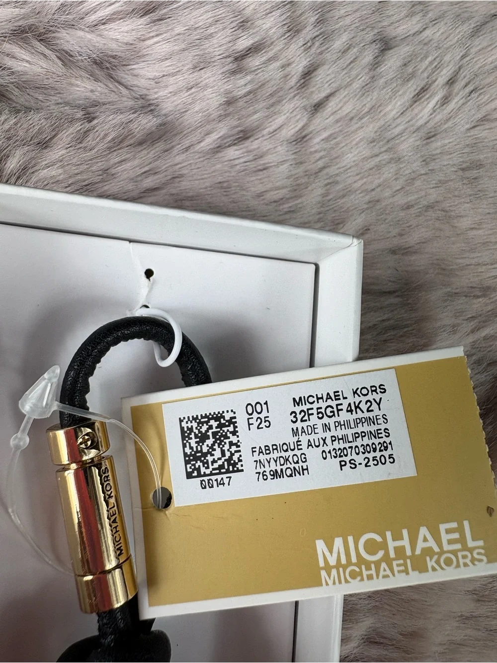 Leather MK Pop Charm Black Gold Bag Keychain NIB